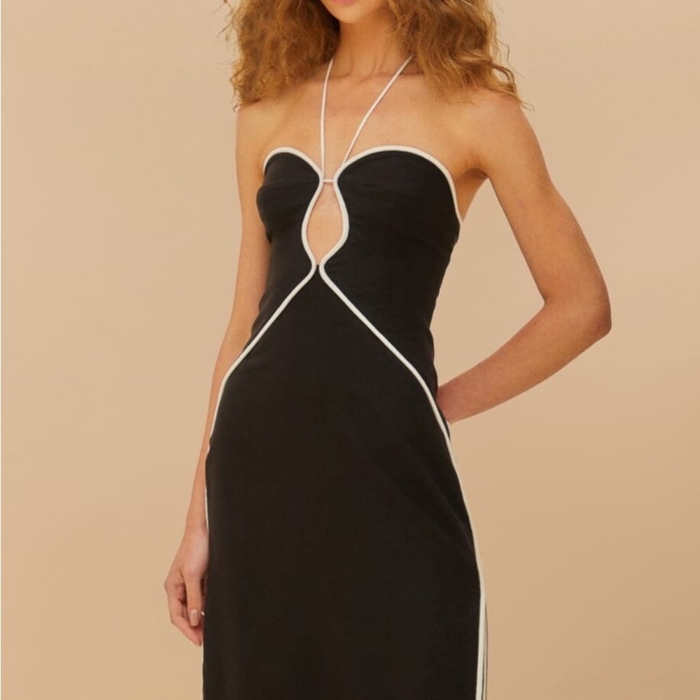 FARM Rio Black Strapless Dress with White Trim